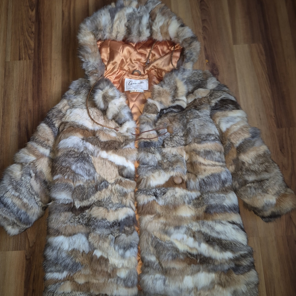 Caravelle Fur Hooded Kids Coat with Orange Lining Size 6X
